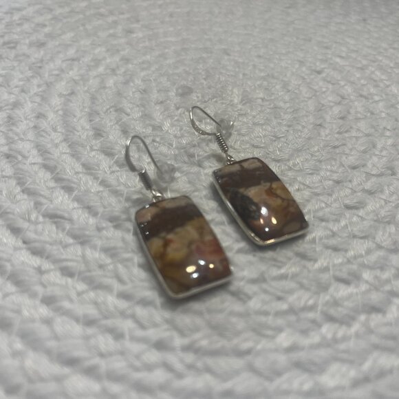 Natural BRECCIATED JASPER Handmade Sterling 925 Dangle earrings #92D - Picture 2 of 3